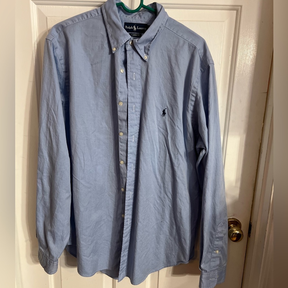 Polo Ralph Lauren Dress Shirt Blue Long Sleeve Button Up Mens Size 17 36/37